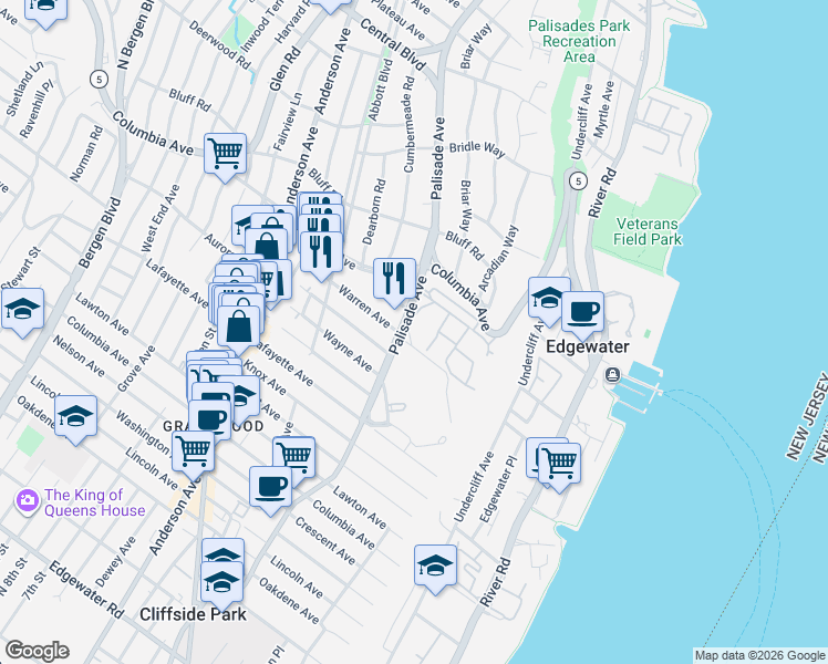 map of restaurants, bars, coffee shops, grocery stores, and more near 811 Palisade Avenue in Fort Lee