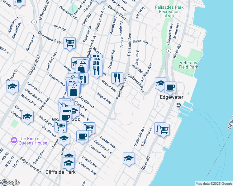 map of restaurants, bars, coffee shops, grocery stores, and more near 811 Palisade Avenue in Fort Lee