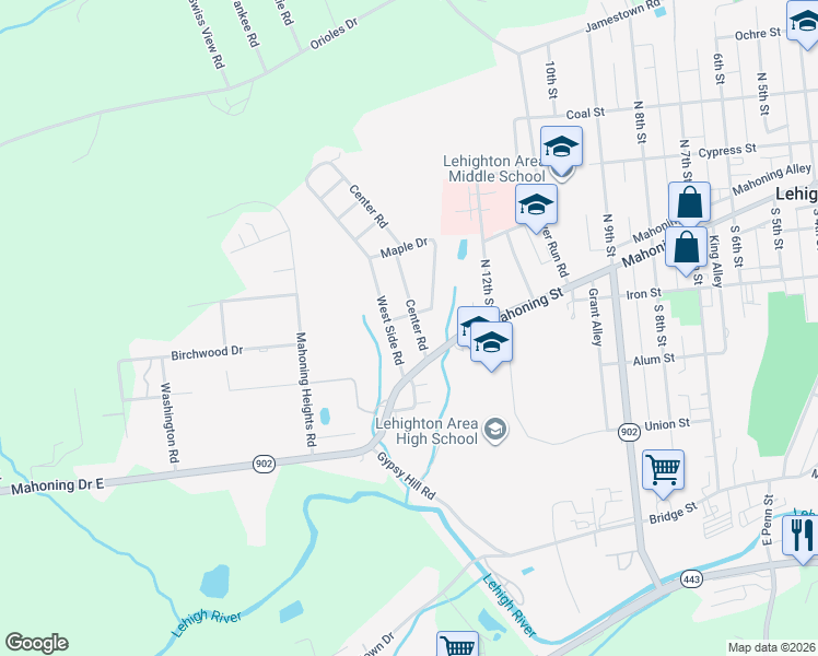 map of restaurants, bars, coffee shops, grocery stores, and more near 10 Willard Street in Lehighton