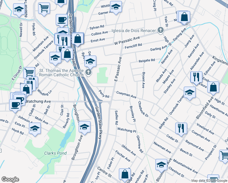 map of restaurants, bars, coffee shops, grocery stores, and more near 1 Coeyman Avenue in Bloomfield