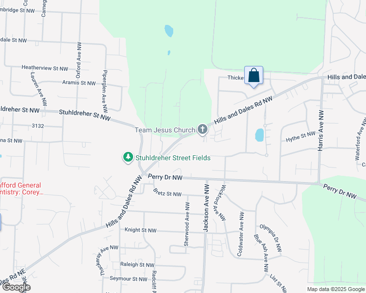 map of restaurants, bars, coffee shops, grocery stores, and more near 7162 Hills and Dales Road Northwest in Massillon