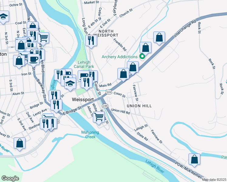 map of restaurants, bars, coffee shops, grocery stores, and more near 107 Interchange Road in Lehighton