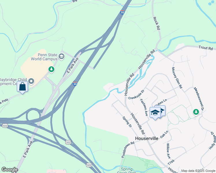 map of restaurants, bars, coffee shops, grocery stores, and more near 115 Old Houserville Road in State College