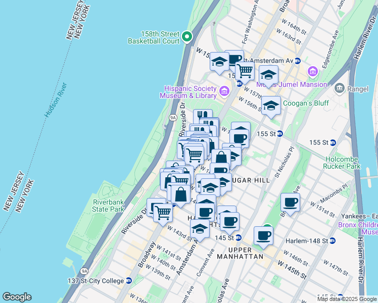 map of restaurants, bars, coffee shops, grocery stores, and more near in New York