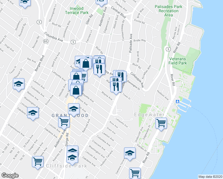 map of restaurants, bars, coffee shops, grocery stores, and more near 31 Marion Avenue in Cliffside Park