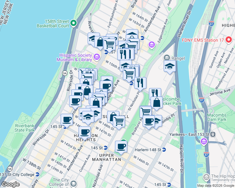map of restaurants, bars, coffee shops, grocery stores, and more near in New York