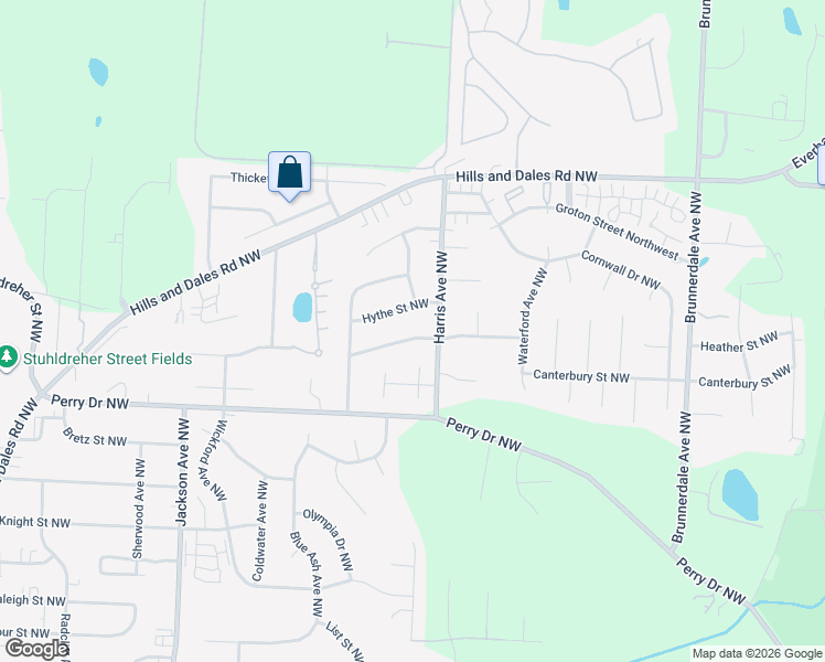 map of restaurants, bars, coffee shops, grocery stores, and more near 6595 Avalon Street Northwest in Canton