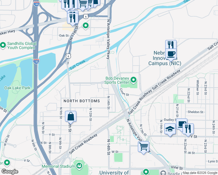 map of restaurants, bars, coffee shops, grocery stores, and more near in Lincoln