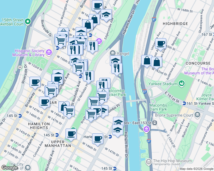 map of restaurants, bars, coffee shops, grocery stores, and more near 2937 Frederick Douglass Boulevard in New York