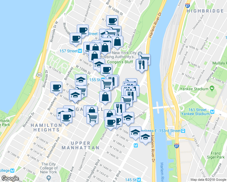 map of restaurants, bars, coffee shops, grocery stores, and more near in New York