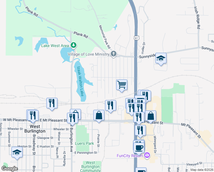 map of restaurants, bars, coffee shops, grocery stores, and more near 2000 Douglas Avenue in Burlington