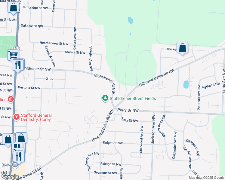 map of restaurants, bars, coffee shops, grocery stores, and more near 7320 Stuhldreher Street Northwest in Massillon