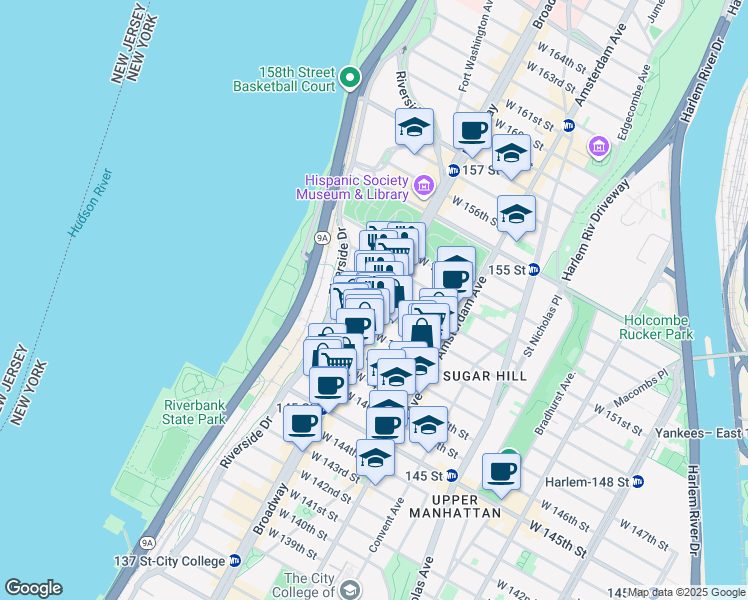 map of restaurants, bars, coffee shops, grocery stores, and more near 3649 Broadway in New York