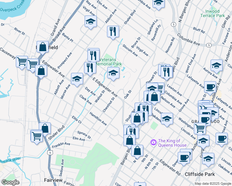 map of restaurants, bars, coffee shops, grocery stores, and more near 505 Chestnut Street in Ridgefield