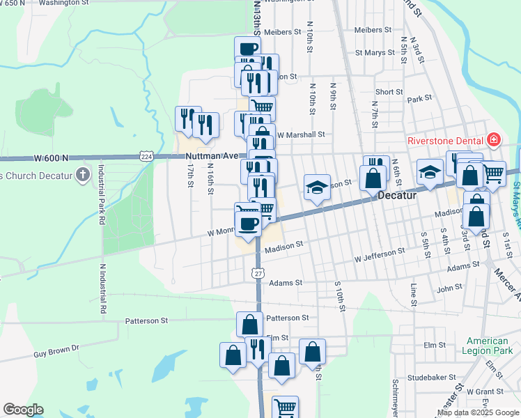 map of restaurants, bars, coffee shops, grocery stores, and more near 206 North 13th Street in Decatur