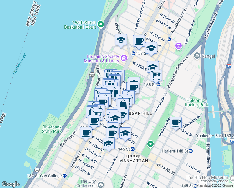 map of restaurants, bars, coffee shops, grocery stores, and more near in New York