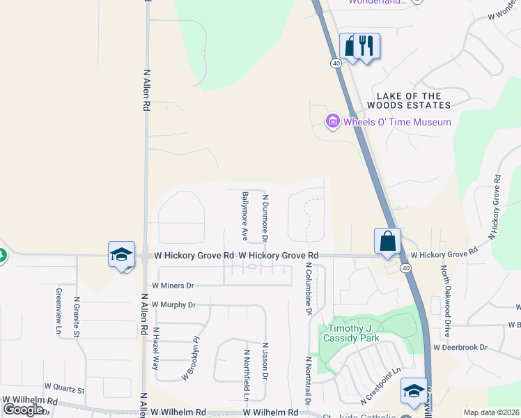 map of restaurants, bars, coffee shops, grocery stores, and more near 11617 North Dunmore Drive in Dunlap