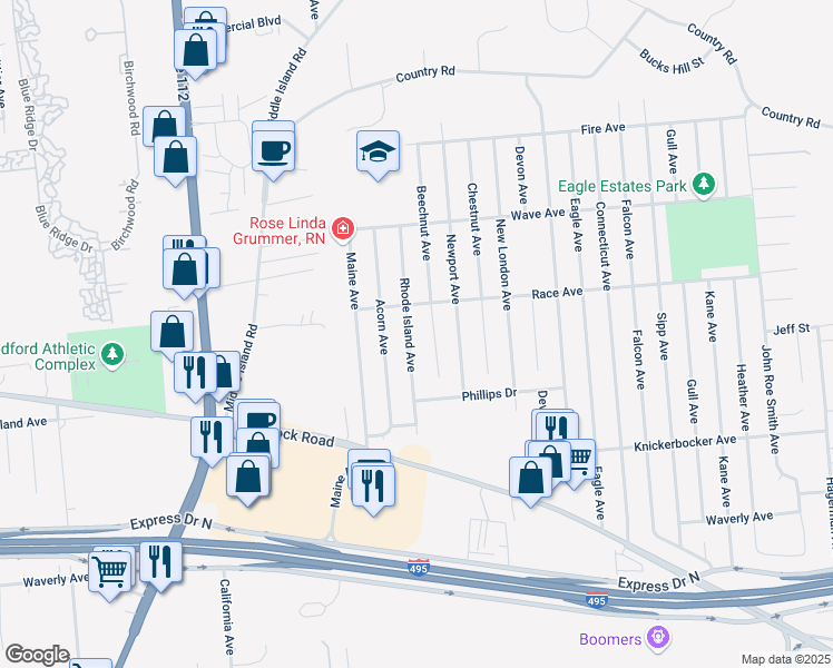 map of restaurants, bars, coffee shops, grocery stores, and more near 2915 Rhode Island Avenue in Medford