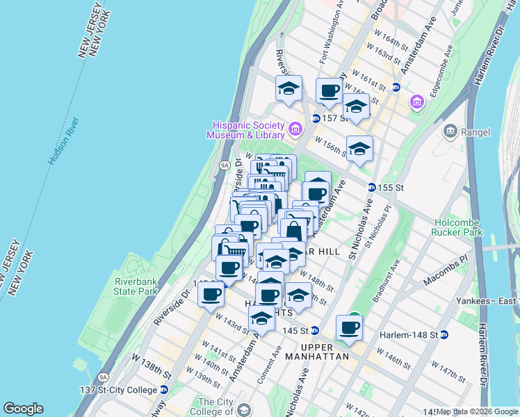 map of restaurants, bars, coffee shops, grocery stores, and more near in New York