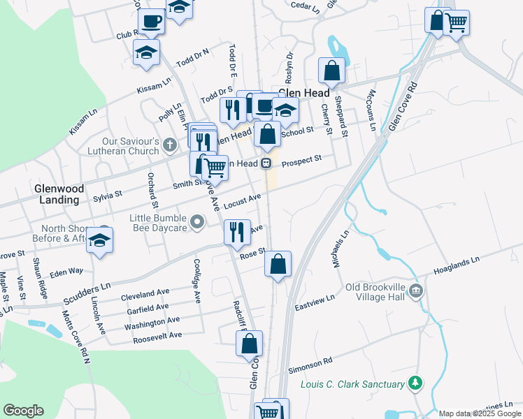 map of restaurants, bars, coffee shops, grocery stores, and more near 28 Oaklawn Avenue in Glen Head