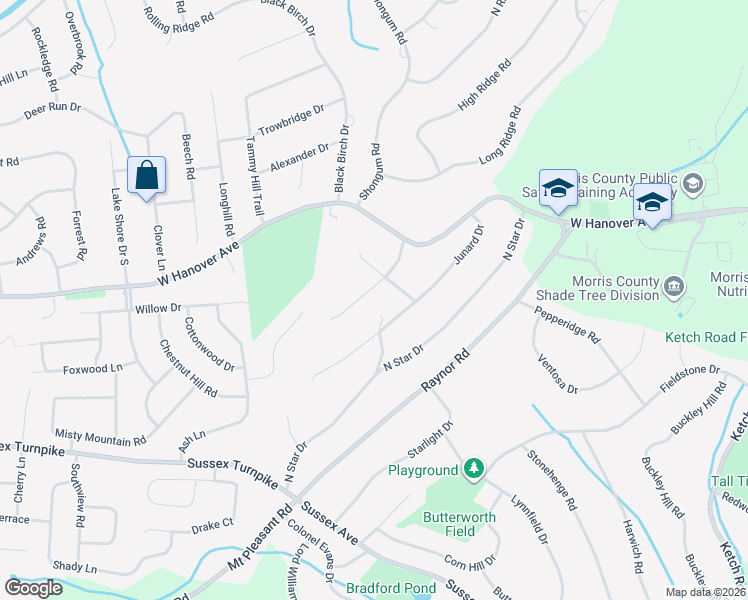 map of restaurants, bars, coffee shops, grocery stores, and more near 36 Lord Stirling Drive in Morristown