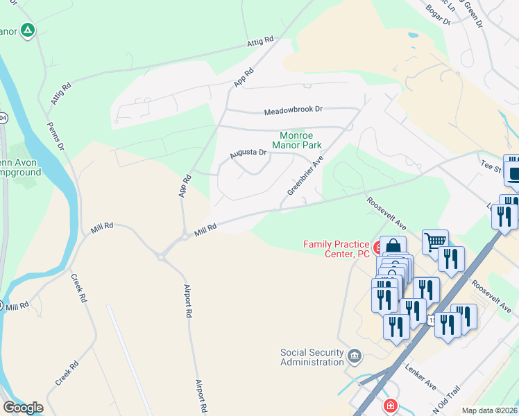 map of restaurants, bars, coffee shops, grocery stores, and more near 505 Mill Road in Selinsgrove
