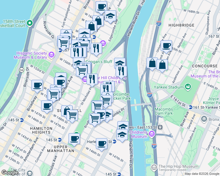 map of restaurants, bars, coffee shops, grocery stores, and more near 2937 Frederick Douglass Boulevard in New York