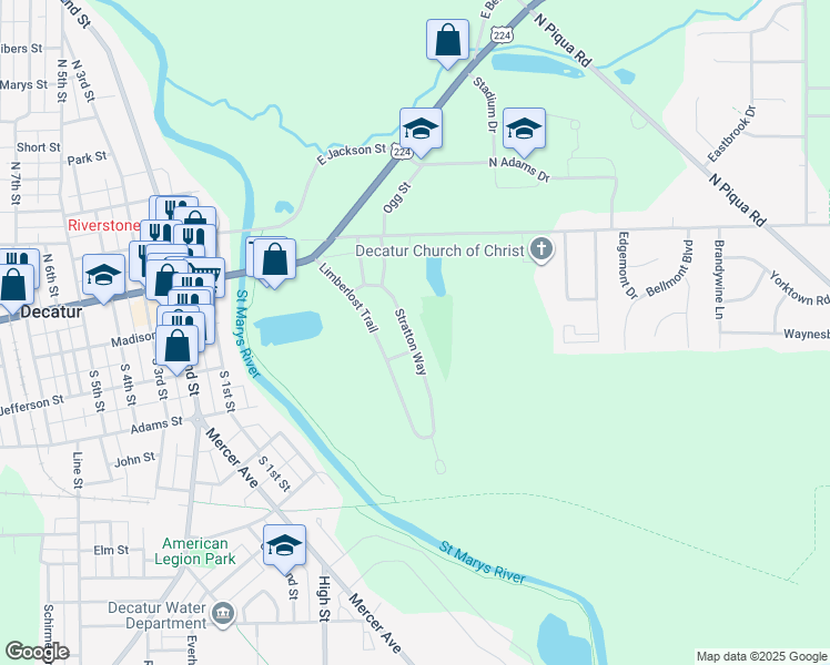 map of restaurants, bars, coffee shops, grocery stores, and more near 315 Stratton Way in Decatur