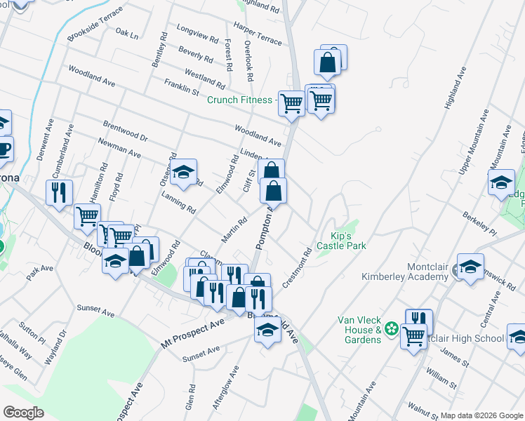 map of restaurants, bars, coffee shops, grocery stores, and more near 47 Martin Road in Verona