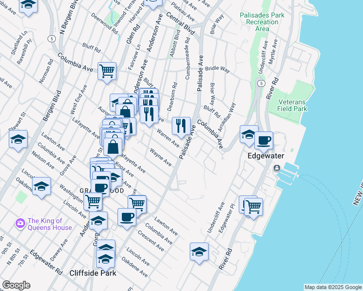 map of restaurants, bars, coffee shops, grocery stores, and more near 811 Palisade Avenue in Fort Lee