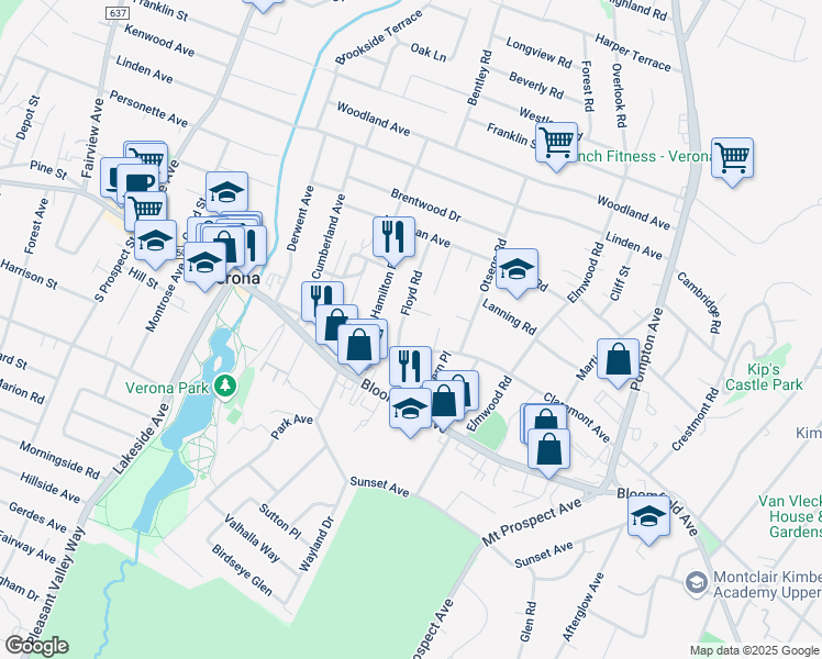 map of restaurants, bars, coffee shops, grocery stores, and more near 13 Floyd Road in Verona