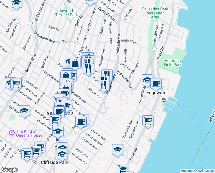 map of restaurants, bars, coffee shops, grocery stores, and more near 811 Palisade Avenue in Fort Lee