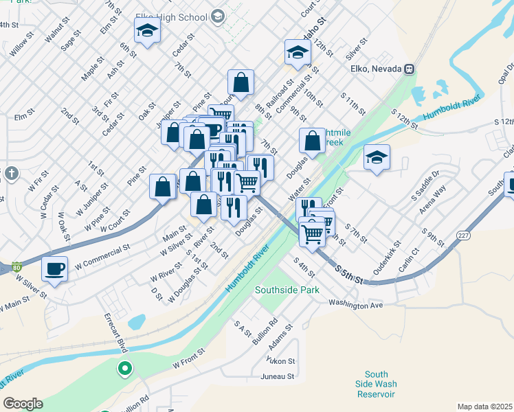 map of restaurants, bars, coffee shops, grocery stores, and more near in Elko