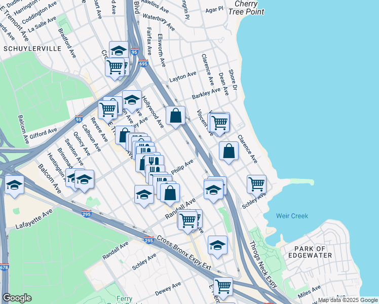 map of restaurants, bars, coffee shops, grocery stores, and more near 826 Hollywood Avenue in Bronx