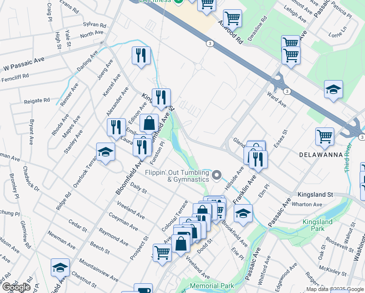 map of restaurants, bars, coffee shops, grocery stores, and more near 47 Lake Street in Nutley