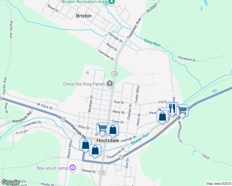 map of restaurants, bars, coffee shops, grocery stores, and more near in Houtzdale