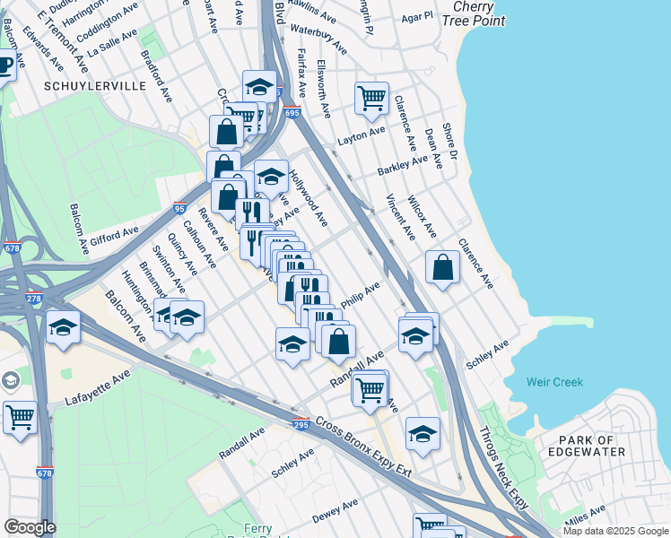 map of restaurants, bars, coffee shops, grocery stores, and more near 842 Logan Avenue in Bronx