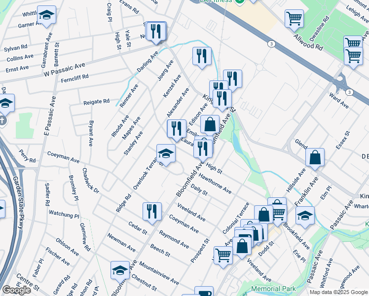 map of restaurants, bars, coffee shops, grocery stores, and more near 236 High Street in Nutley