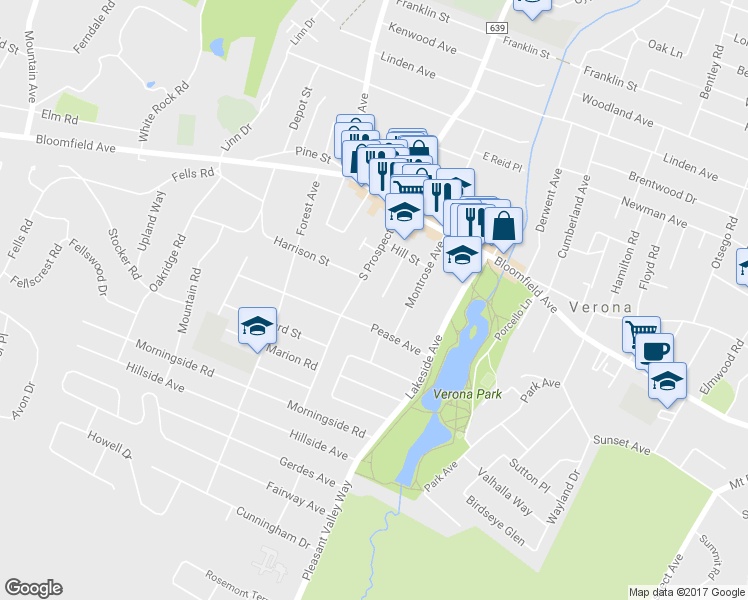 map of restaurants, bars, coffee shops, grocery stores, and more near 18 Meadow Lane in Verona