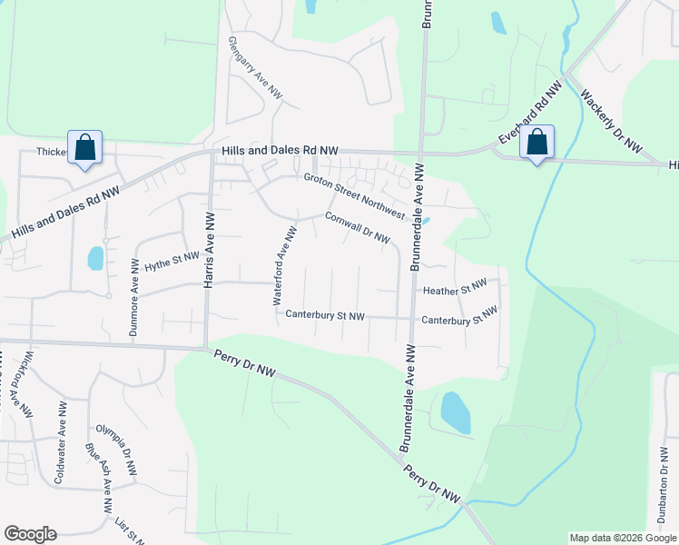 map of restaurants, bars, coffee shops, grocery stores, and more near 3334 Anglo Circle Northwest in Canton
