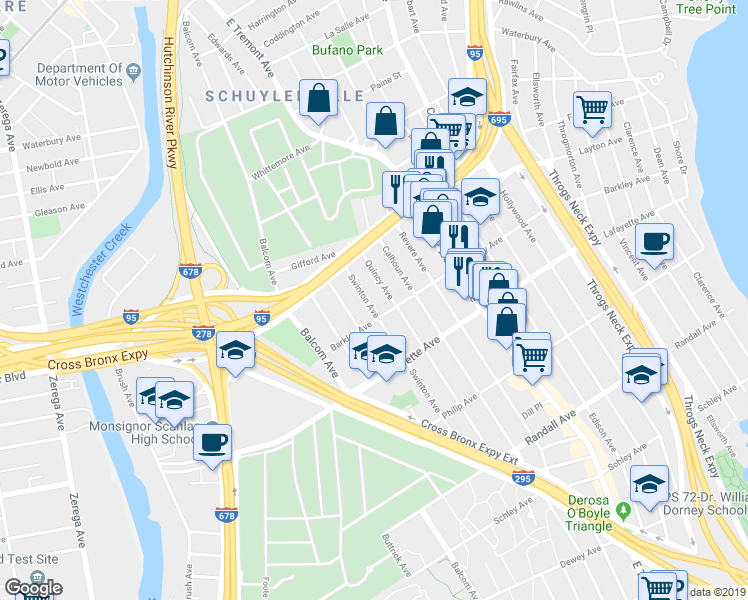 map of restaurants, bars, coffee shops, grocery stores, and more near 1018 Swinton Avenue in The Bronx