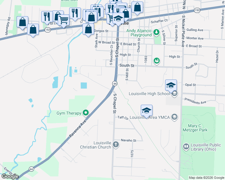 map of restaurants, bars, coffee shops, grocery stores, and more near 3929 Ravenna Avenue Northeast in Louisville