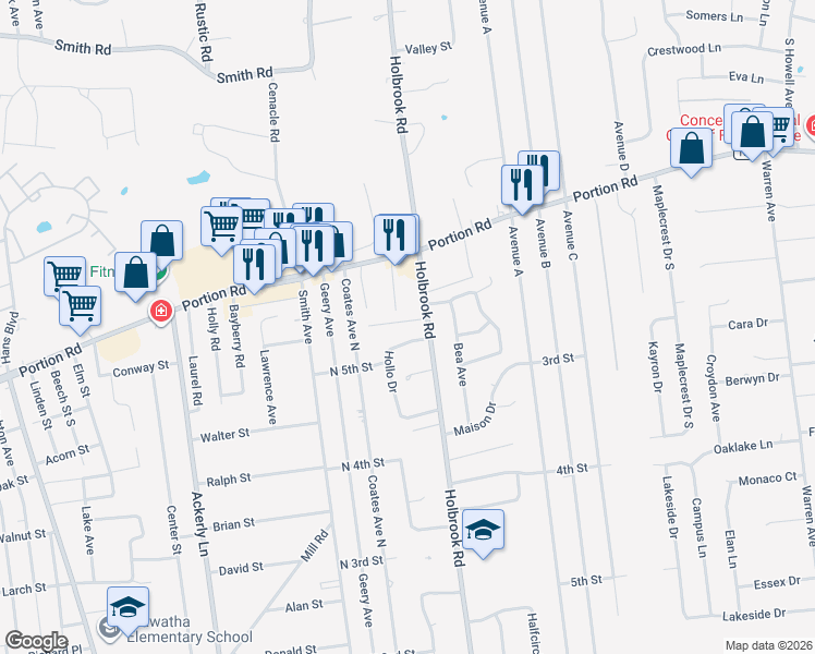 map of restaurants, bars, coffee shops, grocery stores, and more near 214 Holbrook Road in Holbrook