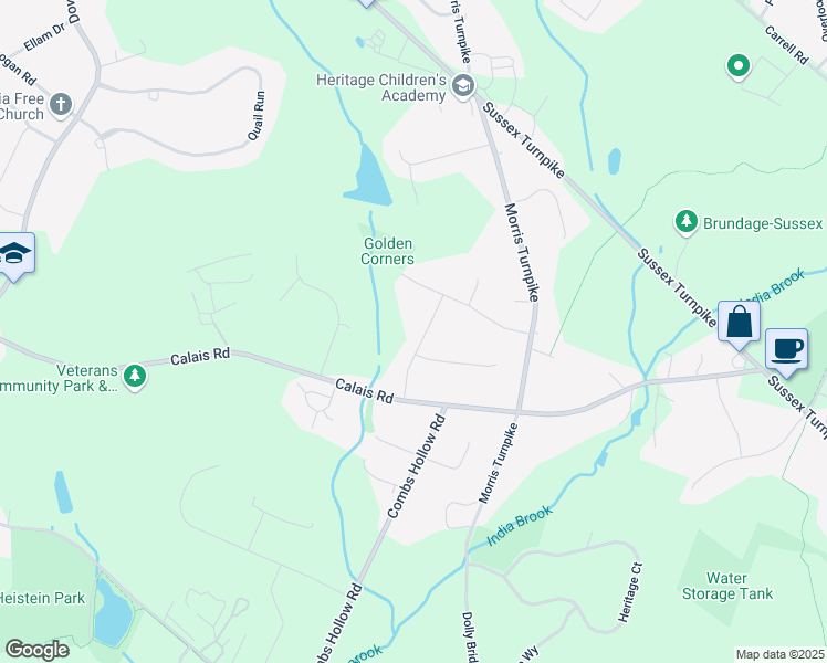 map of restaurants, bars, coffee shops, grocery stores, and more near 9 India Brook Lane in Randolph