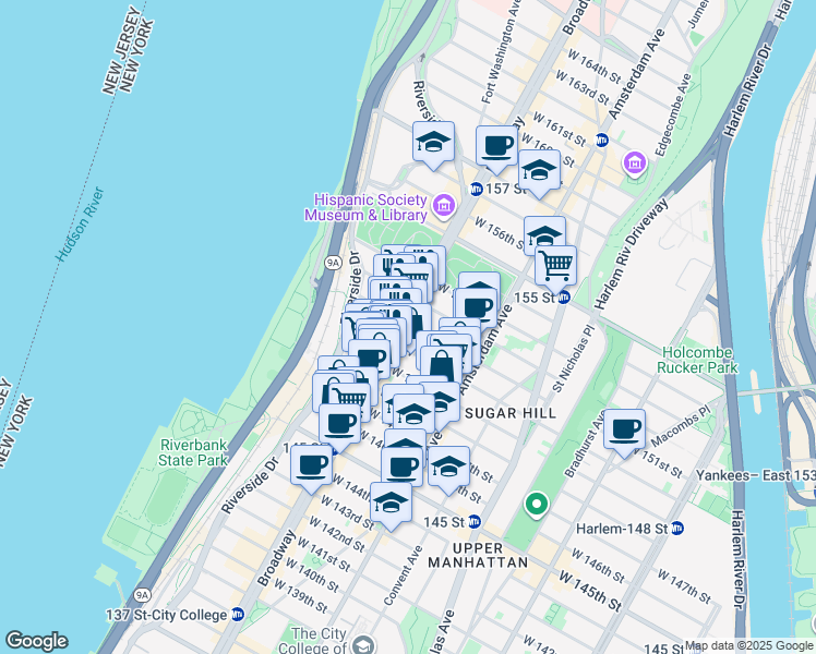 map of restaurants, bars, coffee shops, grocery stores, and more near 3656 Broadway in New York