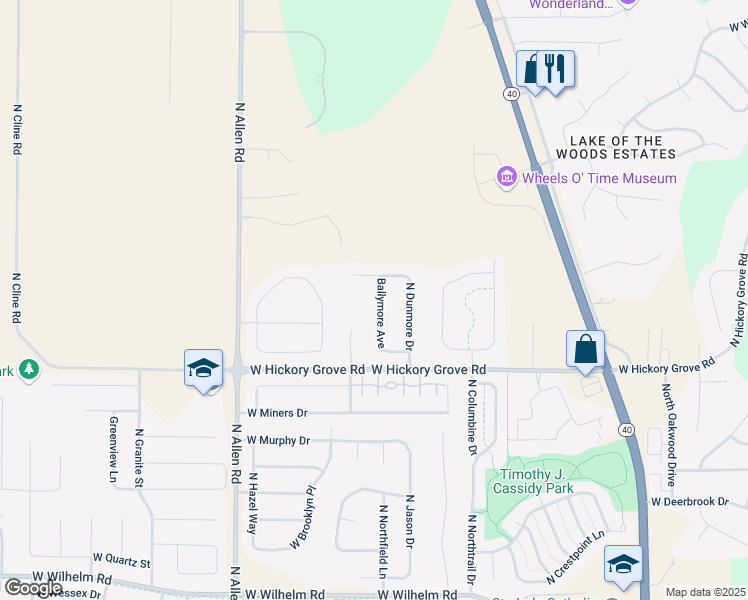 map of restaurants, bars, coffee shops, grocery stores, and more near 11615 Ballymore Avenue in Dunlap