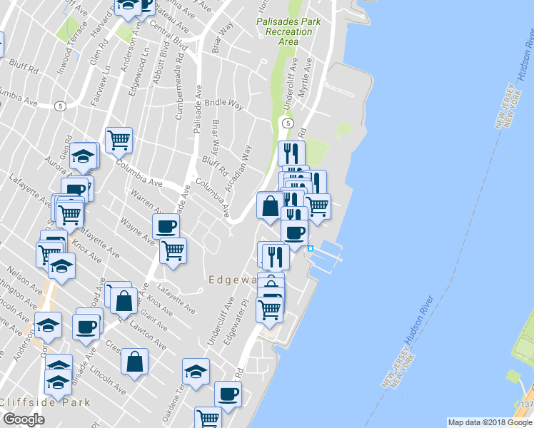 map of restaurants, bars, coffee shops, grocery stores, and more near 511 Undercliff Avenue in Edgewater