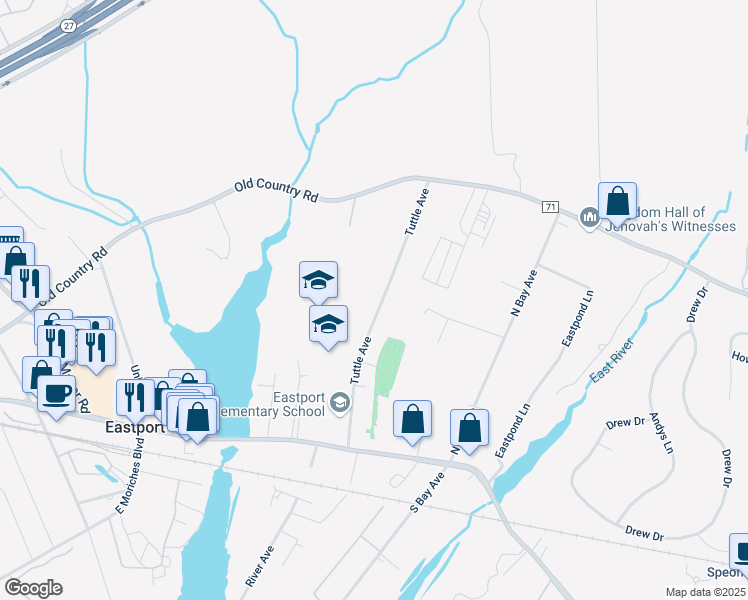 map of restaurants, bars, coffee shops, grocery stores, and more near 19 Tuttle Avenue in Eastport