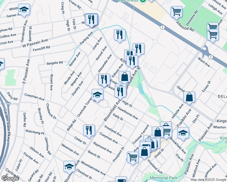 map of restaurants, bars, coffee shops, grocery stores, and more near 236 High Street in Nutley