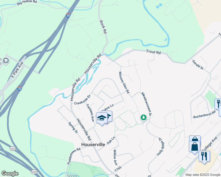 map of restaurants, bars, coffee shops, grocery stores, and more near 199 Rhaubert Circle in State College